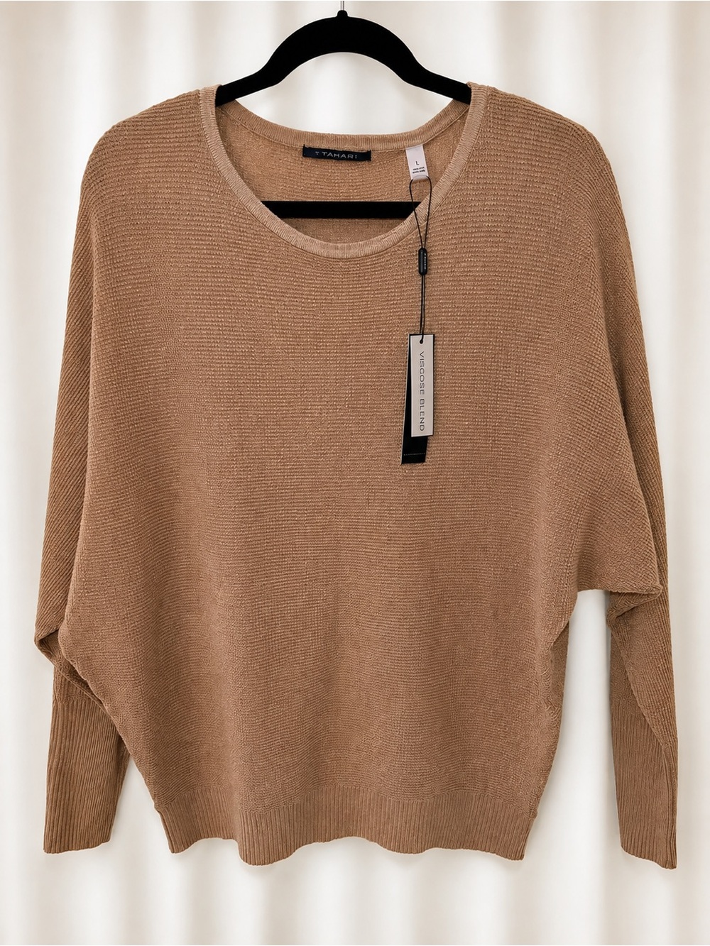 Tahari Camel Scoop Neck Lightweight Sweater